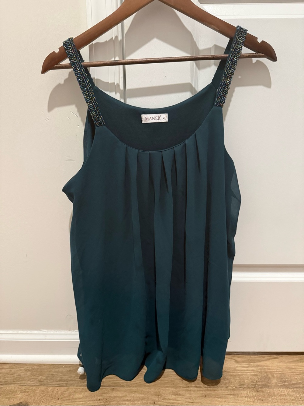 MANER Emerald Pleated Beaded-Strap Camisole